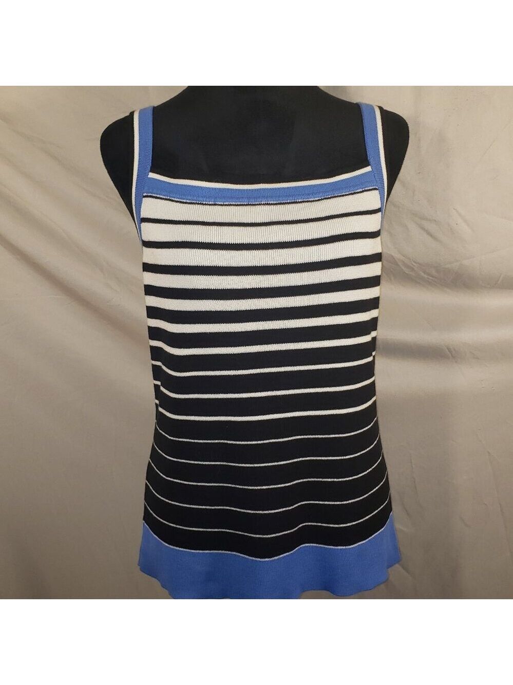 Casual Corner Striped Knit Tank Top, Size L, Blue/White/Black